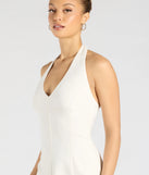 Feel confident and photo-ready in the Chic Event Halter A-Line Mini Dress, a white graduation dress perfect for 2025 ceremonies and parties.