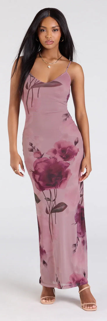 Whether you're headed to brunch or running errands, the Love Language Floral Print Mesh Maxi Dress in pink delivers effortless style in a breathable, go-to casual dress.