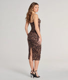 Flaunt your silhouette in the tight On The Hunt Loepard Bodycon Midi Dress in brown, a bodycon dress that empowers your look with bold style and effortless edge.