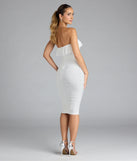 Flaunt your silhouette in the tight Effortless Beauty Strapless Ruffled Lace Midi Dress in white, a bodycon dress that empowers your look with bold style and effortless edge.