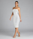 Feel confident and photo-ready in the Effortless Beauty Strapless Ruffled Lace Midi Dress, a white graduation dress perfect for 2025 ceremonies and parties.