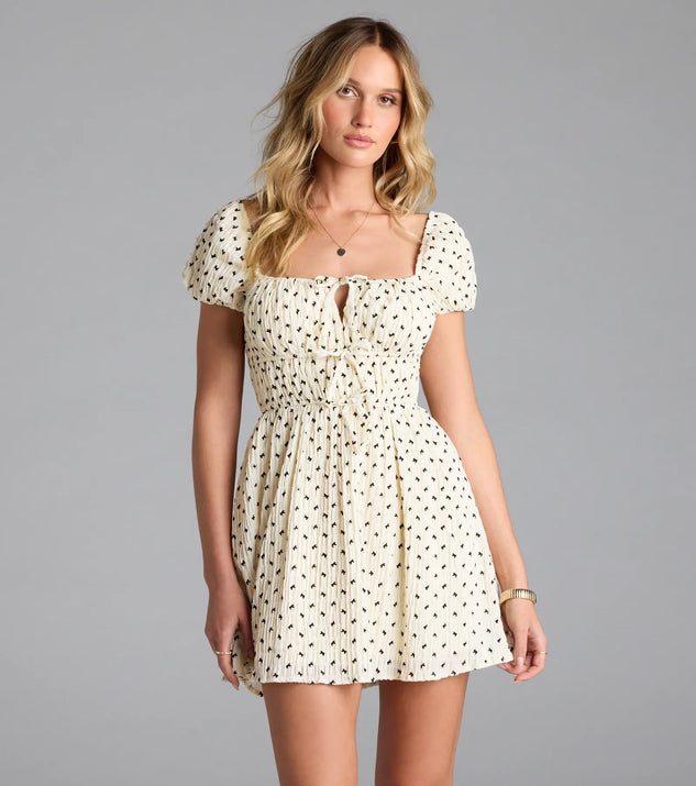 Dearest Charm Bow Print Skater Dress