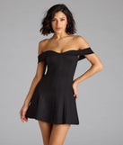 Shine with confidence, elegance, and standout style in the Classic Babe Off-The-Shoulder A-Line Mini Dress—a black graduation dress designed with a fresh silhouette and the latest trends.