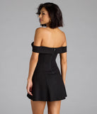 The Classic Babe Off-The-Shoulder A-Line Mini Dress in black brings sleek style to any graduation outfit, from cap and gown to after-party.