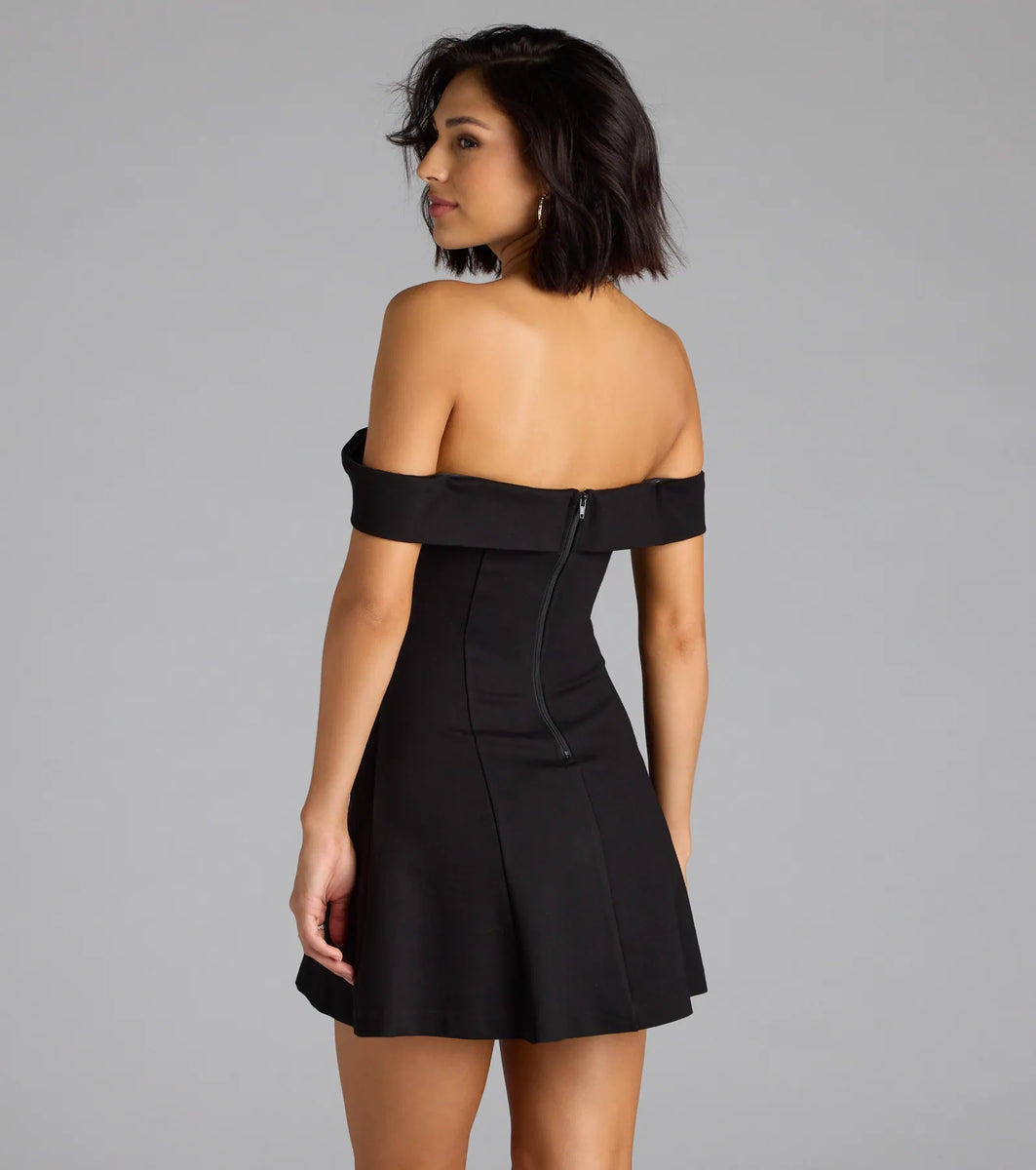 Classic Babe Off-The-Shoulder A-Line Mini Dress & Windsor