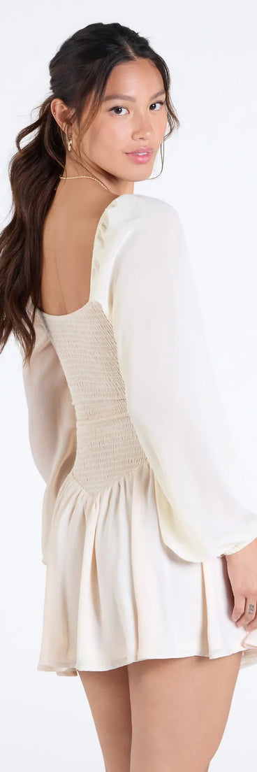 Shine with confidence, elegance, and standout style in the Perfect View Smocked Cutout Skater Dress—a ivory graduation dress designed with a fresh silhouette and the latest trends.