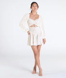 Shine with confidence, elegance, and standout style in the Perfect View Smocked Cutout Skater Dress—a ivory graduation dress designed with a fresh silhouette and the latest trends.