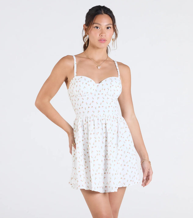 Feel confident and photo-ready in the One Cute Day Floral Skater Mini Dress, a ivory graduation dress perfect for 2025 ceremonies and parties.
