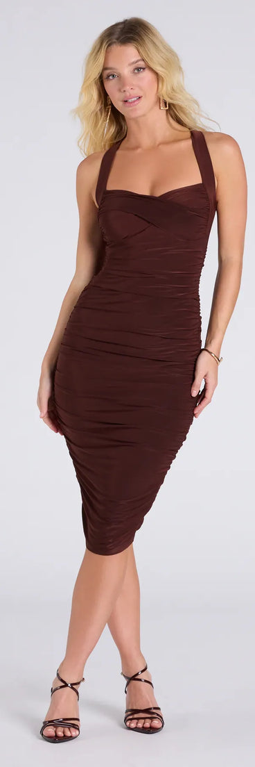 Sleek Look Ruched Knit Bodycon Midi Dress | Windsor Sleek Look Ruched Knit Bodycon Midi Dress | Windsor