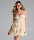 Feel confident and photo-ready in the Playful Mood Strapless Ruffled Skater Dress, a ivory graduation dress perfect for 2025 ceremonies and parties.