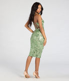 Flaunt your silhouette in the tight Touch Of Glamour Lace-Up Floral Sequin Midi Dress in sage green, a bodycon dress that empowers your look with bold style and effortless edge.