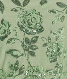 Make a bold statement in the Touch Of Glamour Lace-Up Floral Sequin Midi Dress in sage green, the perfect green dress for weddings, cocktail hours, nights out, and/or seasonal celebrations.