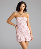 Whether you're headed to brunch or running errands, the Speechless Strapless Floral Ruffle Mini Dress in pink delivers effortless style in a breathable, go-to casual dress.