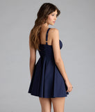 Shine with confidence, elegance, and standout style in the Ray Of Beauty Lace-Up Corset Skater Dress—a navy blue graduation dress designed with a fresh silhouette and the latest trends.