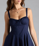 Shine with confidence, elegance, and standout style in the Ray Of Beauty Lace-Up Corset Skater Dress—a navy blue graduation dress designed with a fresh silhouette and the latest trends.