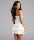 Shine with confidence, elegance, and standout style in the Always Sunny Strapless Ruffle Eyelet Mini Dress—a white graduation dress designed with a fresh silhouette and the latest trends.