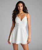 Shine with confidence, elegance, and standout style in the Cute Thing Tie-Back Eyelet Skater Dress—a white graduation dress designed with a fresh silhouette and the latest trends.