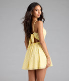 Shine with confidence, elegance, and standout style in the Cute Thing Tie-Back Eyelet Skater Dress—a yellow graduation dress designed with a fresh silhouette and the latest trends.
