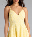 Shine with confidence, elegance, and standout style in the Cute Thing Tie-Back Eyelet Skater Dress—a yellow graduation dress designed with a fresh silhouette and the latest trends.