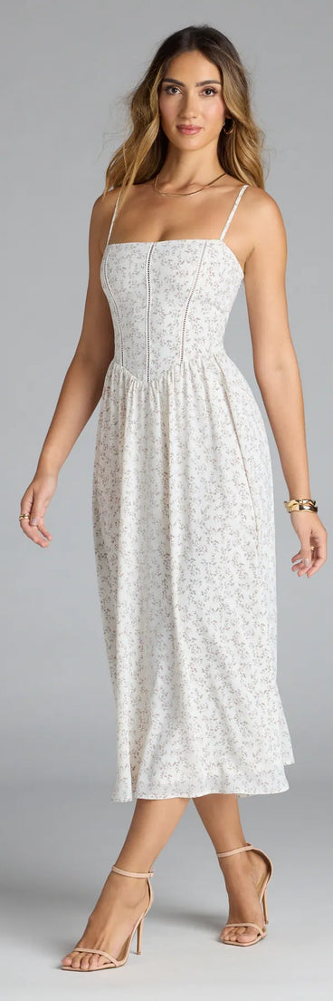 Step into milestone moments with the Dreaming Of You Floral A-Line Midi Dress, a standout in white dresses perfect for bridal showers, anniversary celebrations, and 2025 grad looks.