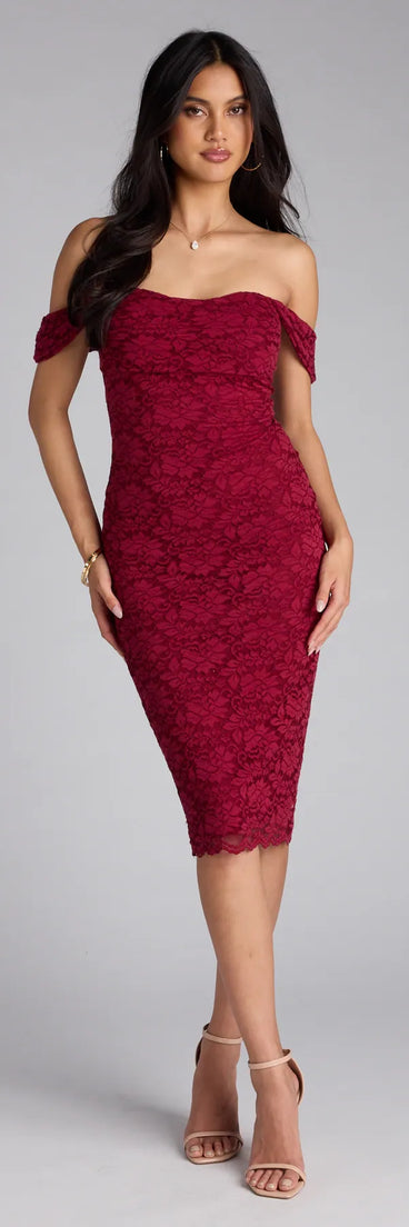 Steal the spotlight in the Lavish And Lovely Bodycon Lace Midi Dress in burgundy, a fiery pick from the red homecoming dresses collection designed for bold entrances.