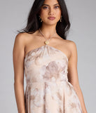 Soak up the season in the Blossomed Babe Floral Halter Midi Dress, a taupe sundress styled for easy days, outdoor plans, and everything in between.