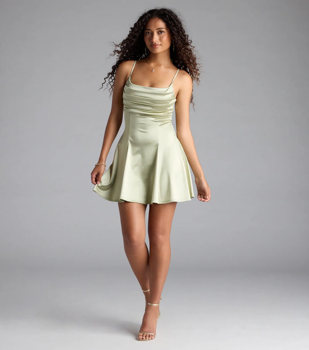 True Perfection Pleated Satin Skater Dress | Windsor