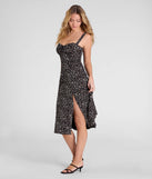Soak up the season in the Thriving Blooms Corset Floral Slit Midi Dress, a black sundress styled for easy days, outdoor plans, and everything in between.