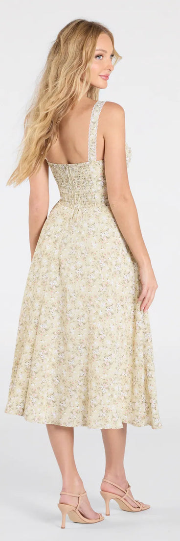 floral casual midi dress Admired Cutie Floral A-Line Midi Dress