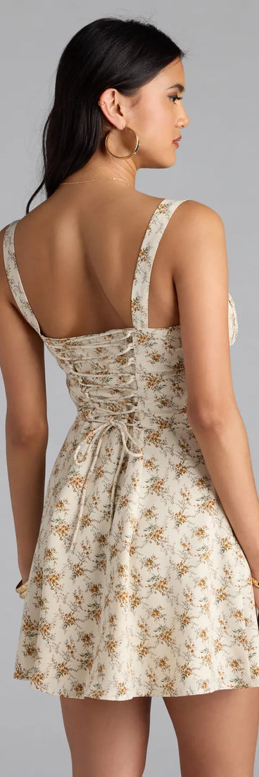 Sweetly Femme Floral Corset Lace-Up Mini Dress | Windsor Sweetly Femme Floral Corset Lace-Up Mini Dress | Windsor