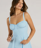 With its mid-calf hem and popular flattering fit, the Picturesque Cutie Corset Lace-Up A-Line Midi Dress in light blue nails the balance of trend and ease, redefining go-to midi dresses for any occasion.