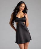 Step into summer looking effortlessly chic in the Breathtaking View Lace Up A-Line Satin Mini Dress in black, a must-have Windsor dress for your warm-weather wardrobe.
