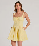 Feel confident and photo-ready in the Ray Of Beauty Lace-Up Corset Skater Dress, a yellow graduation dress perfect for 2025 ceremonies and parties.