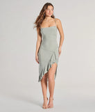 With its mid-calf hem and popular flattering fit, the All Ruffled Up Bodycon Ruffle Midi Dress in sage green nails the balance of trend and ease, redefining go-to midi dresses for any occasion.