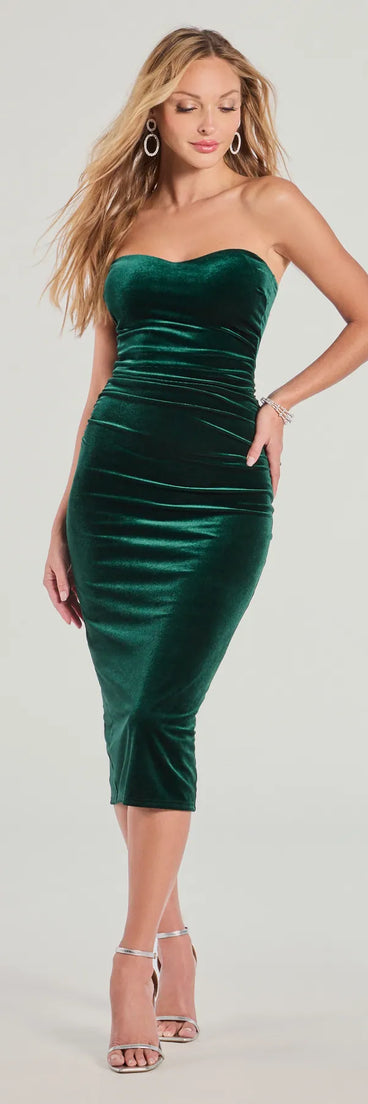 Soft Glam Strapless Velvet Midi Dress | Windsor