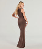 Whether you're headed to brunch or running errands, the Showstopper Cutout Ruffle Slit Maxi Dress in brown delivers effortless style in a breathable, go-to casual dress.