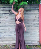 Showstopper Cutout Ruffle Slit Maxi Dress