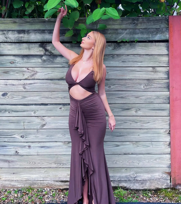 Showstopper Cutout Ruffle Slit Maxi Dress