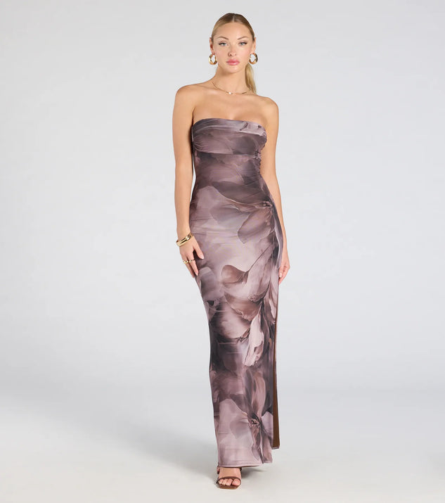 Major Energy Strapless Floral Mesh Maxi Dress | Windsor