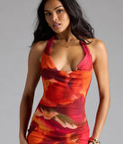 Island Style Tropical Halter Mesh Maxi Dress