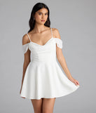 Shine with confidence, elegance, and standout style in the Sweet Touch Cold Shoulder Crepe Skater Dress—a ivory graduation dress designed with a fresh silhouette and the latest trends.