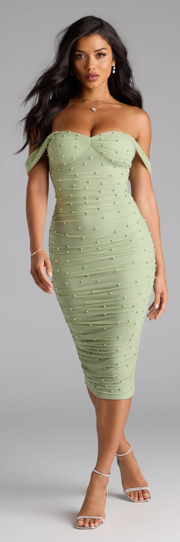 Pearl Babe Off-The-Shoulder Midi Dress