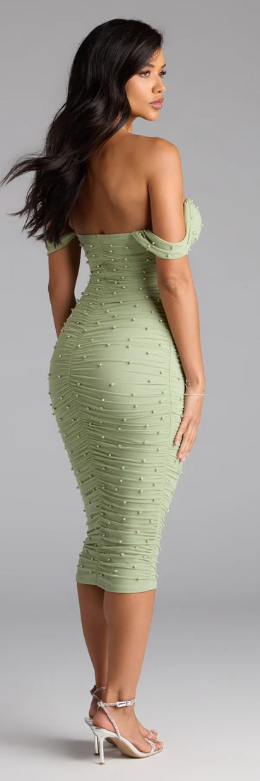 Pearl Babe Off-The-Shoulder Midi Dress