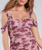 Own every entrance in the Stylish Blooms Floral Mesh Cold-Shoulder Mini Dress, a mauve party dress perfect for milestone birthdays and grad parties, or dancing through summer nights and unforgettable bachelorette celebrations.