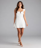 Shine with confidence, elegance, and standout style in the Flirty Girlie Lace-Up A-Line Mini Dress—a ivory graduation dress designed with a fresh silhouette and the latest trends.