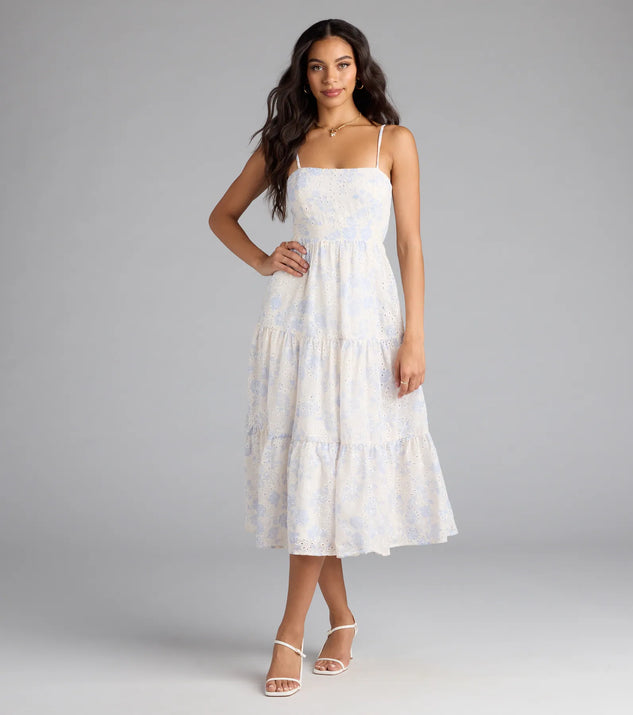 Shine with confidence, elegance, and standout style in the My Cute Side Tie-Back Floral Eyelet Midi Dress—a white graduation dress designed with a fresh silhouette and the latest trends.