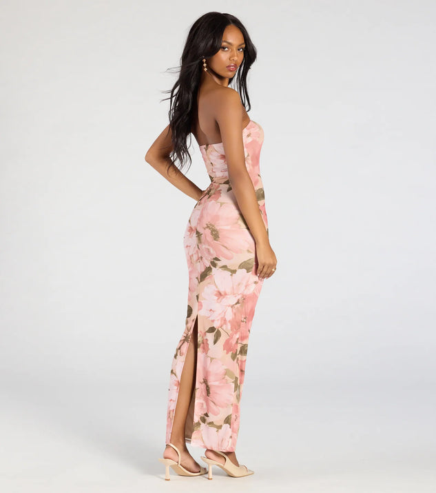 Major Beauty Floral Satin Strapless Maxi Dress | Windsor Major Beauty Floral Satin Strapless Maxi Dress | Windsor