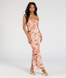 The Major Beauty Floral Satin Strapless Maxi Dress is a flowy, natural maxi dress that moves with you from sunny days to elevated nights in effortless style.