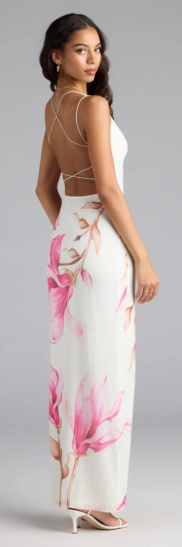 Soak up the season in the Lovely Look Floral Mesh Maxi Dress, a ivory sundress styled for easy days, outdoor plans, and everything in between.