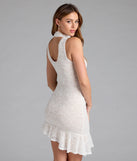 Alluring Beauty Mock Neck Bodycon Lace Short Dress